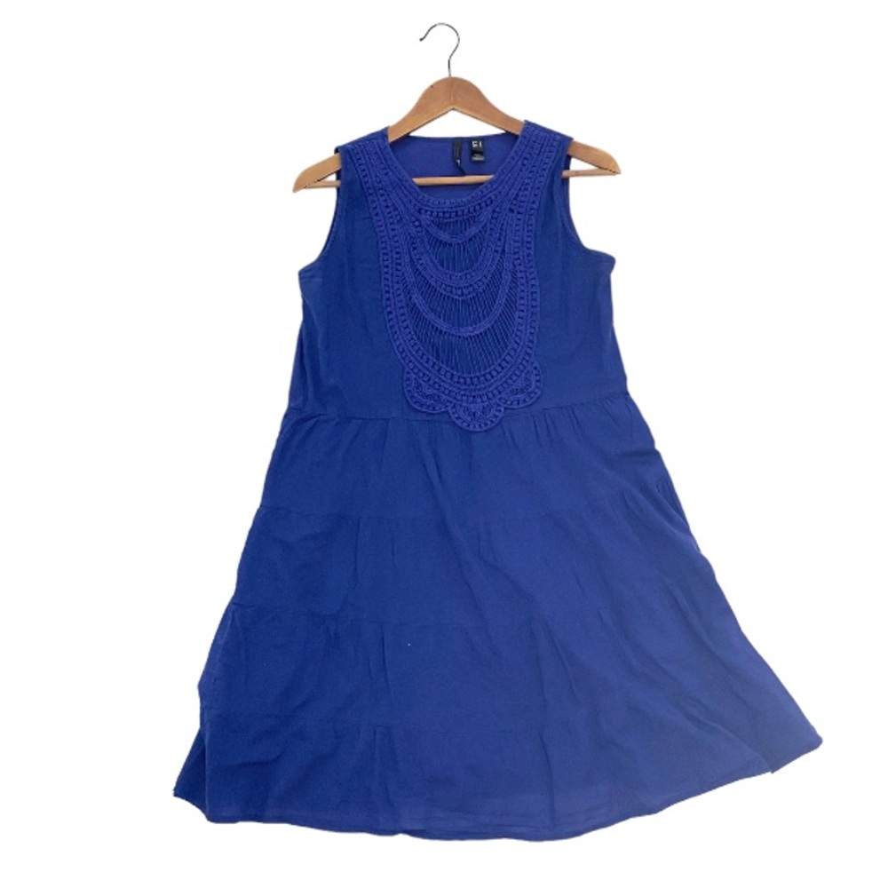 Mango Cobalt Blue Tiered Midi Dress